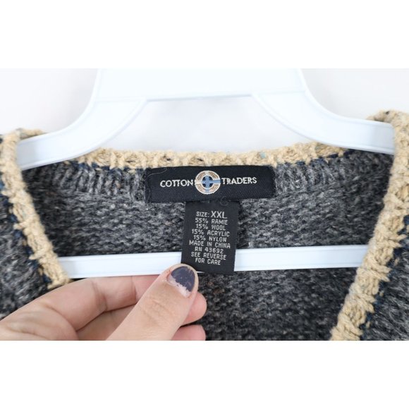 Vintage 90s Streetwear Mens 2XL XXL Blank Wool Blend Knit V-Neck Sweater Gray - Picture 4 of 7